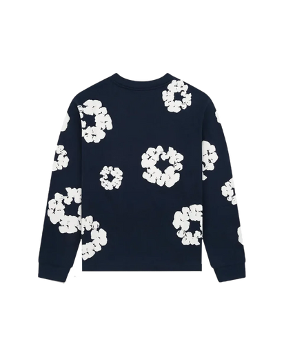 Denim Tears Denim Tears Long Sleeve Cotton Wreath T-shirt Navy biały-granatowy - widok główny z boku | Saturaise.com