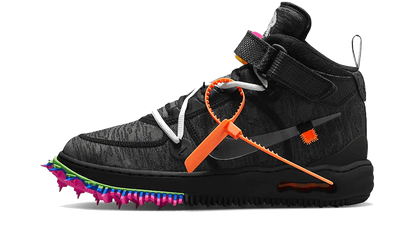 Nike Air Force 1 Mid Off-White Clear Black biało-pomarańczowy - widok główny z boku | Saturaise.com