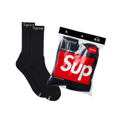 Supreme Skarpetki Supreme x Hanes Crew Socks (4-pak) Czarne - widok główny z boku - Akcesoria