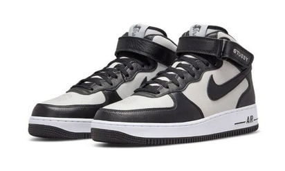 Air Force 1 Mid Stussy Grey Black - widok z drugiego boku - Premium Quality