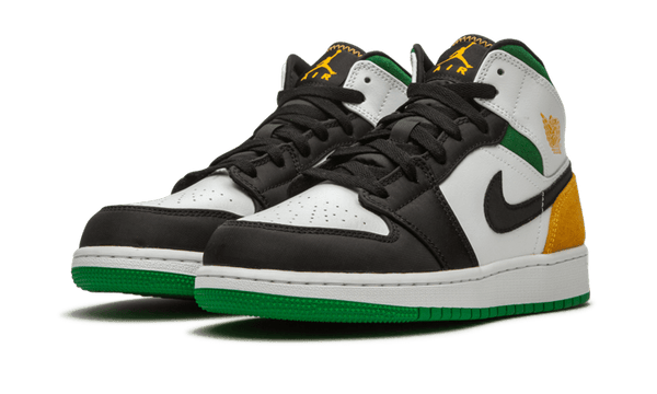Air Jordan 1 Mid SE White Laser Orange Lucky Green - Kup oryginalne Air Jordan 1 Mid SE White Laser Orange Lucky Green 852542-101 - widok z drugiego boku - Sneakersy