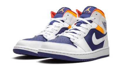 Kup oryginalne Air Jordan 1 Mid White Laser Orange Deep Royal Blue 554725-131 - widok z drugiego boku - Sneakersy