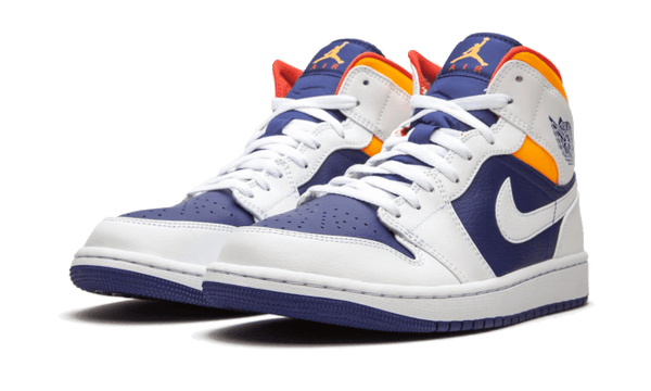 Air Jordan 1 Mid White Laser Orange Deep Royal Blue - Kup oryginalne Air Jordan 1 Mid White Laser Orange Deep Royal Blue 554725-131 - widok z drugiego boku - Sneakersy