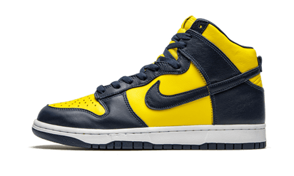 Nike Dunk High Maize & Blue (Michigan) niebieski-granatowy - widok główny z boku | Saturaise.com