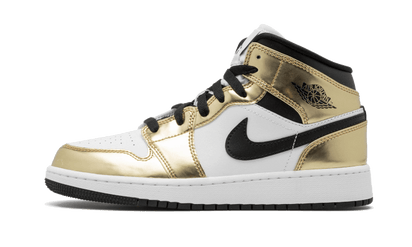 Air Jordan Air Jordan 1 Mid White Metallic Gold czarny-biały - widok główny z boku | Saturaise.com