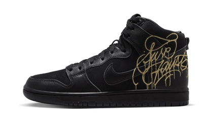 Yeezy SB Dunk High FAUST Black Gold czarny-złoty - widok główny z boku | Saturaise.com