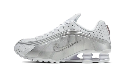Nike Shox R4 White Metallic Silver biały-pomarańczowy - widok główny z boku | Saturaise.com