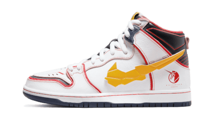 Nike SB Dunk High Gundam RX-0 Unicorn biały-żółty - widok główny z boku | Saturaise.com