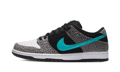 Yeezy SB Dunk Low Atmos Elephant czarny-biały - widok główny z boku | Saturaise.com