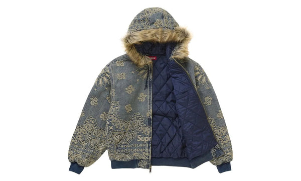 Supreme Bandana Jacquard Denim Hooded Work Jacket Blue - Supreme Bandana Jacquard Denim Hooded Work Jacket Blue - widok z drugiego boku - Premium Quality