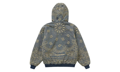 Supreme Bandana Jacquard Denim Hooded Work Jacket Blue - widok z przodu - Rozmiary XS-XXL