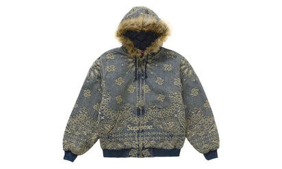 Supreme Supreme Bandana Jacquard Denim Hooded Work Jacket Blue - widok główny z boku - Streetwear