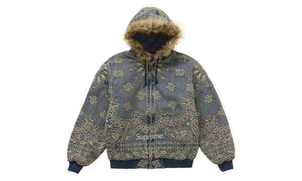 Supreme Bandana Jacquard Denim Hooded Work Jacket Blue
