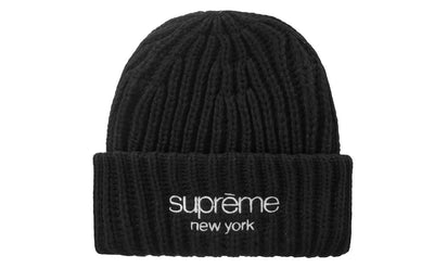 Supreme Supreme Classic Logo Chunky Ribbed Beanie Black - widok główny z boku - Akcesoria