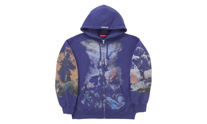 Supreme Supreme Frazetta Zip Up Hooded Sweatshirt Washed Navy - widok główny z boku - Streetwear