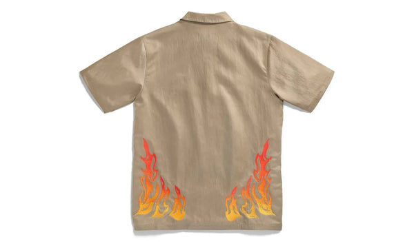 Travis Scott Cactus Jack x Jordan Button Down Shirt Khaki/University Red - Travis Scott Cactus Jack x Jordan Button Down Shirt Khaki/University Red - widok z drugiego boku - Premium Quality