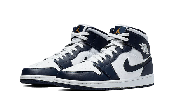 Air Jordan 1 Mid White Metallic Gold Obsidian - Kup oryginalne Air Jordan 1 Mid White Metallic Gold Obsidian 554724-174 - widok z drugiego boku - Sneakersy