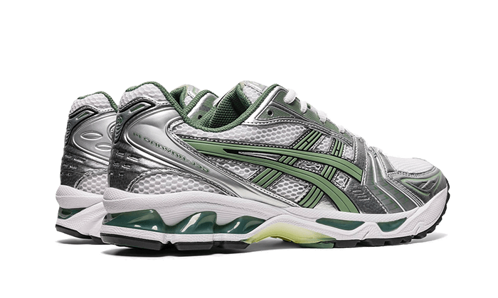 Buty Asics Gel-Kayano 14 White Pure Silver Slate Grey Sage - widok z przodu - Rozmiary EU
