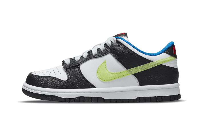 Nike Dunk Low Signal Blue Lemon Twist czarny-biały - widok główny z boku | Saturaise.com