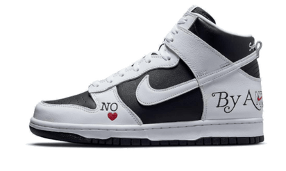 Yeezy SB Dunk High Supreme By Any Means Black czarny-biały - widok główny z boku | Saturaise.com