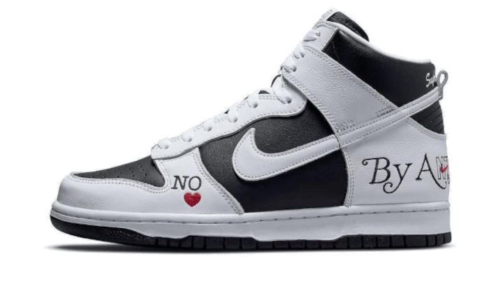Yeezy SB Dunk High Supreme By Any Means Black czarny-biały - widok główny z boku | Saturaise.com