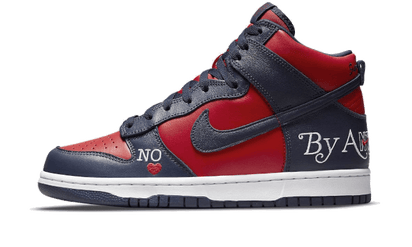 Nike SB Dunk High Supreme By Any Means Navy biały-czerwony - widok główny z boku | Saturaise.com