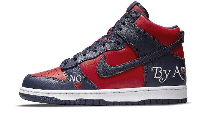 Nike SB Dunk High Supreme By Any Means Navy biały-czerwony - widok główny z boku | Saturaise.com