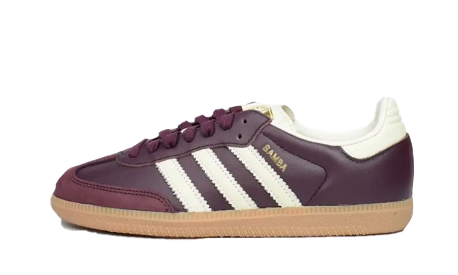 Adidas Samba OG Maroon Gold Metallic czarno-niebieski - widok główny z boku | Saturaise.com