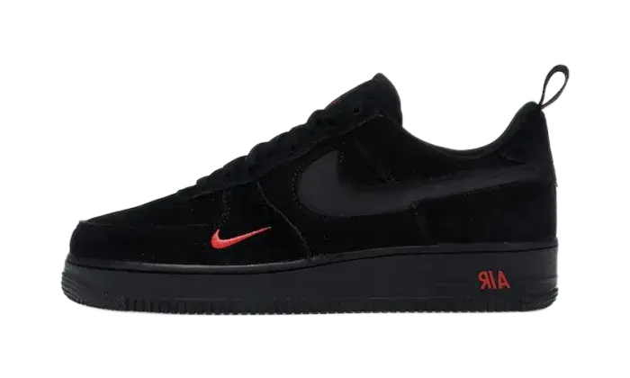 Nike Air Force 1 Low Multi-Swoosh Black Crimson czarny-biały - widok główny z boku | Saturaise.com