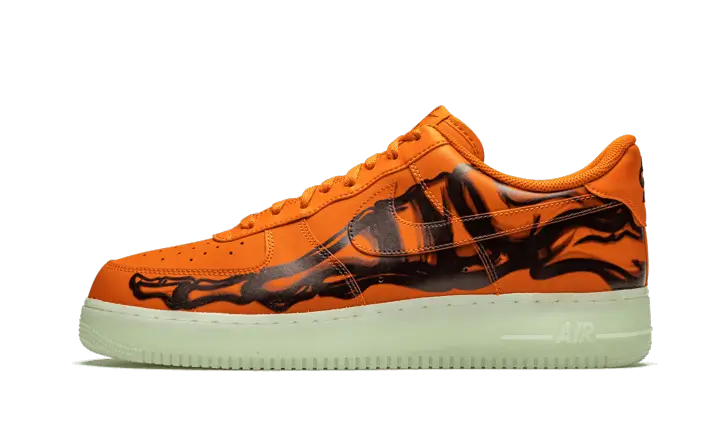 Nike Air Force 1 Low Orange Skeleton Halloween (2020) czarny-biały - widok główny z boku | Saturaise.com