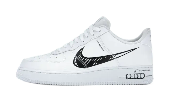 Nike Air Force 1 Low Sketch White Black czarny-biały - widok główny z boku | Saturaise.com