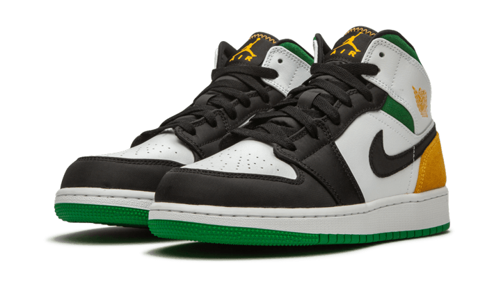 Kup oryginalne Air Jordan 1 Mid SE White Laser Orange Lucky Green 852542-101 - widok z drugiego boku - Sneakersy