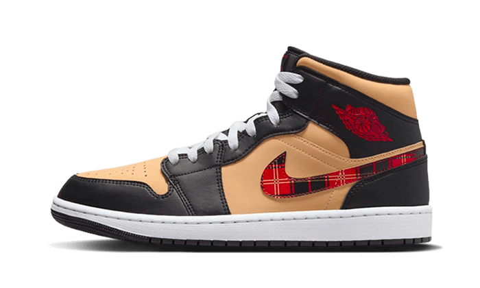 Air Jordan Air Jordan 1 Mid SE Tartan Swoosh czarny-biały - widok główny z boku | Saturaise.com