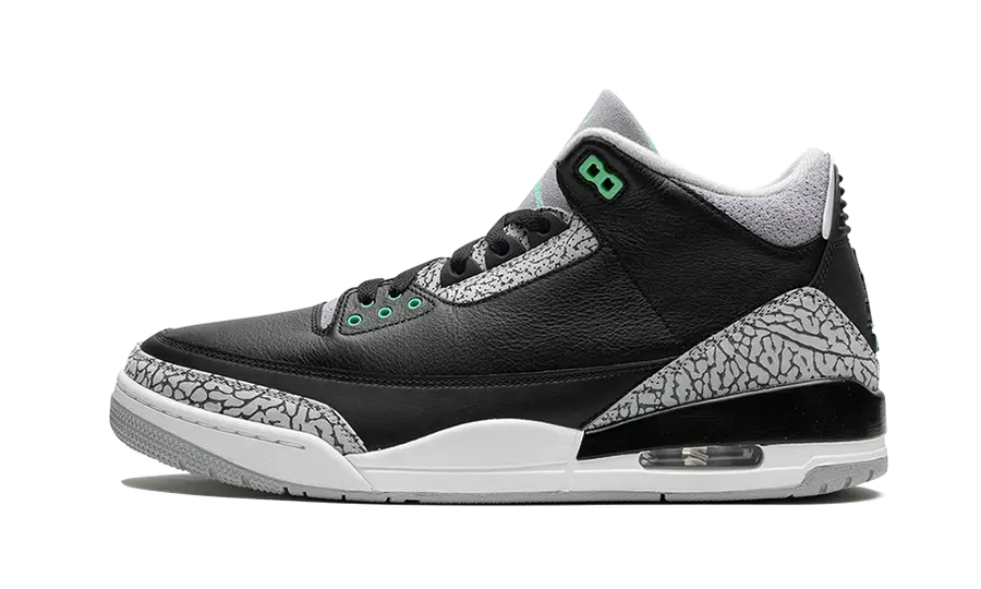Air Jordan Air Jordan 3 Retro Green Glow czarny-biały - widok główny z boku | Saturaise.com