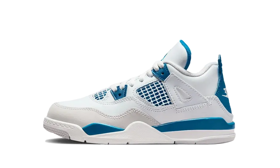Air Jordan Air Jordan 4 Retro Military Blue (2024) Enfant (PS) biało-pomarańczowy - widok główny z boku | Saturaise.com