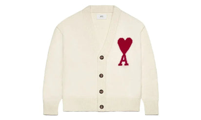 Off White Ami Paris Red Ami De Coeur Cardigan Off-White/Red biało-pomarańczowy - widok główny z boku | Saturaise.com