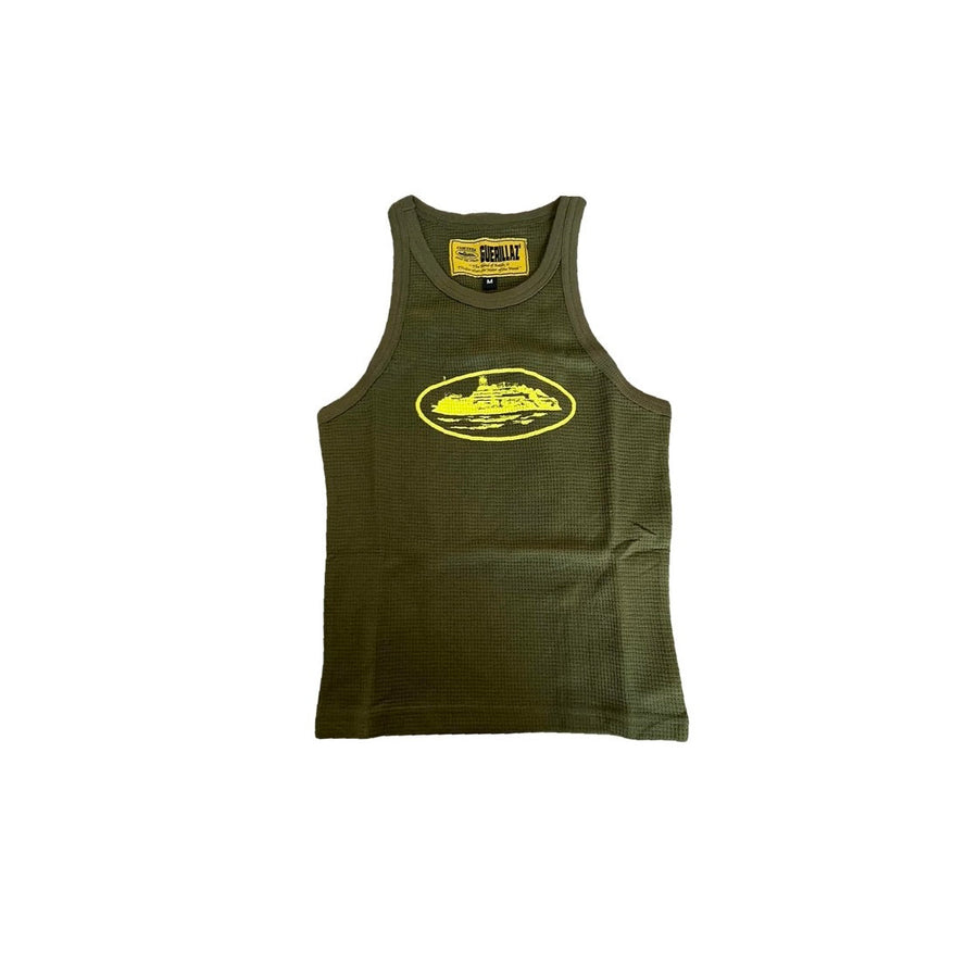 Corteiz Corteiz Womens Alcatraz Tank Top Khaki/Yellow niebiesko-biały - widok główny z boku | Saturaise.com