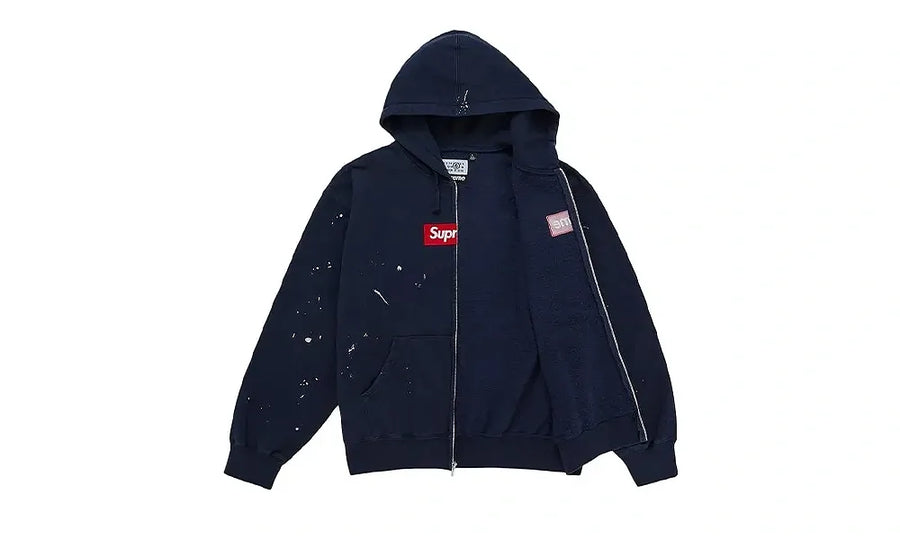 Bluza Z Kapturem Supreme MM6 Maison Margiela Box Logo Zip Up Hooded Sweatshirt Navy - zdjęcie 2