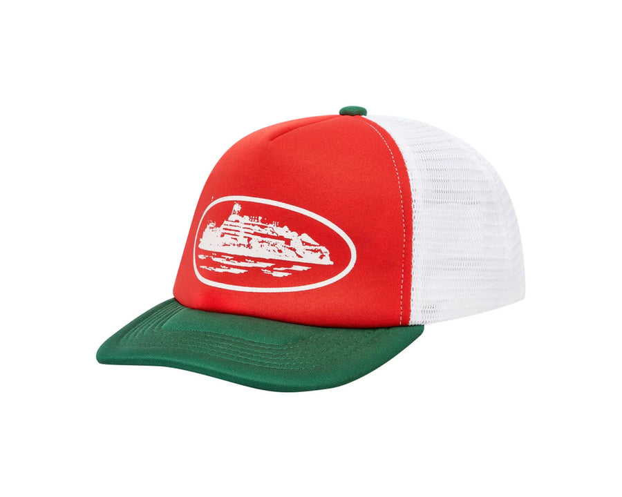 Corteiz Corteiz Alcatraz Trucker Hat Red Green biały-czerwony - widok główny z boku | Saturaise.com