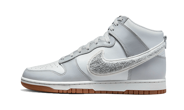 Nike Dunk High Retro Chenille Swoosh White Grey biały-szary - widok główny z boku | Saturaise.com