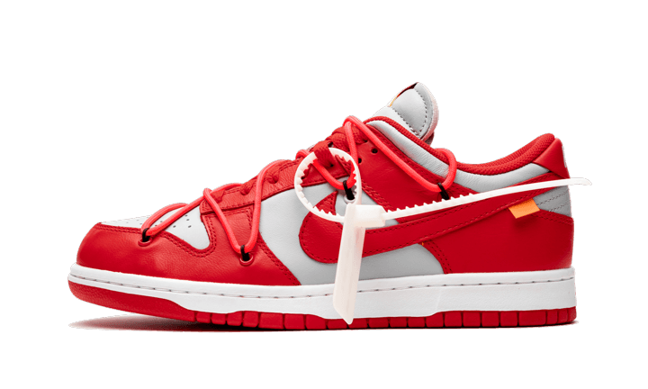 Nike Dunk Low Off-White University Red biało-pomarańczowy - widok główny z boku | Saturaise.com