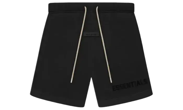 Essentials Fear of God Essentials Cream Drawstring Sweatshort Jet Black SS23 czarny-beżowy - widok główny z boku | Saturaise.