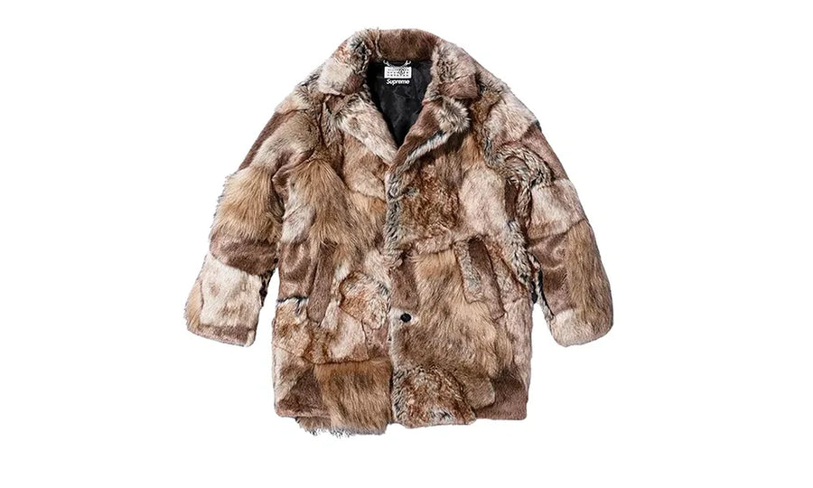 Futro Supreme MM6 Maison Margiela Patchwork Faux Fur Coat Brown