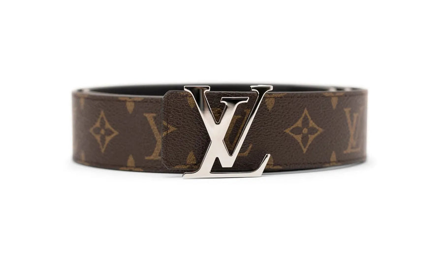 Louis Vuitton Louis Vuitton LV Initiales Silver Buckle Belt Monogram 40mm Brown/Black czarny-brązowy - widok główny z boku | 
