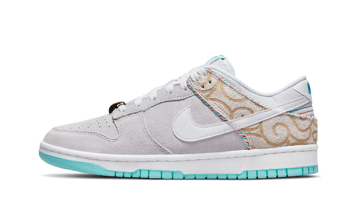 Nike Dunk Low SE Barber Shop Grey biały-niebieski - widok główny z boku | Saturaise.com