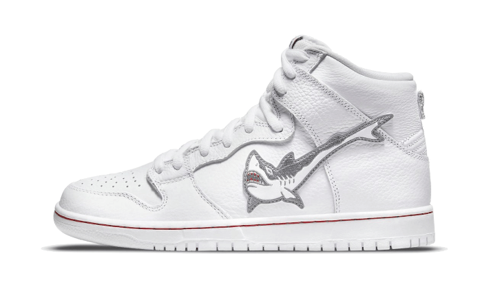 Yeezy SB Dunk High Oski Great White Shark biały-czerwony - widok główny z boku | Saturaise.com