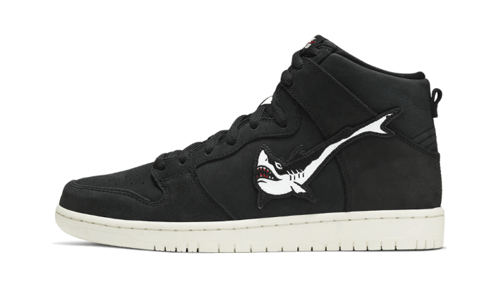 Yeezy SB Dunk High Oski Shark Black czarny-biały - widok główny z boku | Saturaise.com