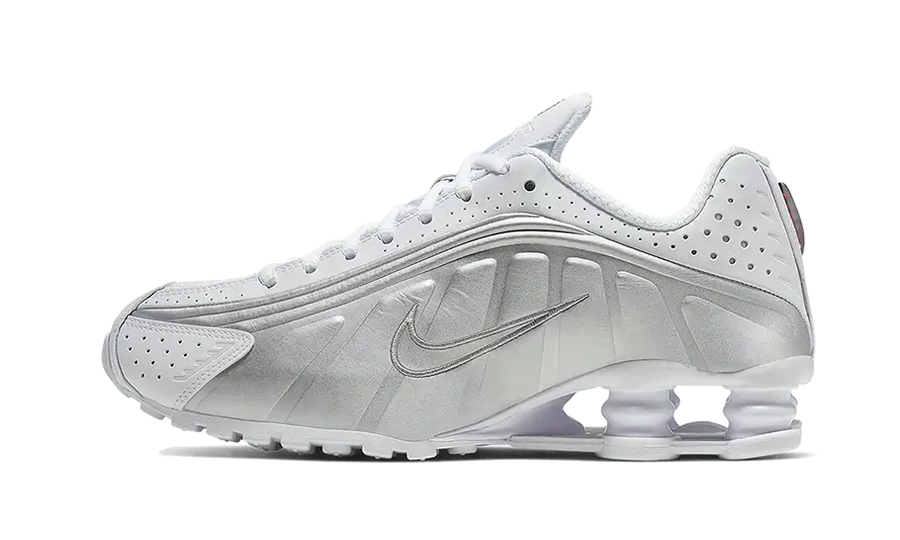 Nike Shox R4 White Metallic Silver biały-pomarańczowy - widok główny z boku | Saturaise.com