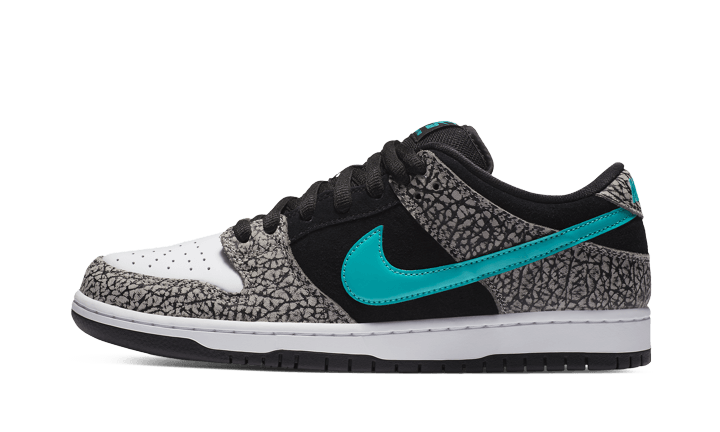 Yeezy SB Dunk Low Atmos Elephant czarny-biały - widok główny z boku | Saturaise.com