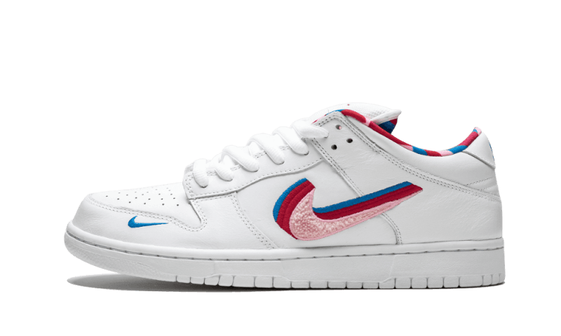 Yeezy SB Dunk Low Parra biały-czerwony - widok główny z boku | Saturaise.com